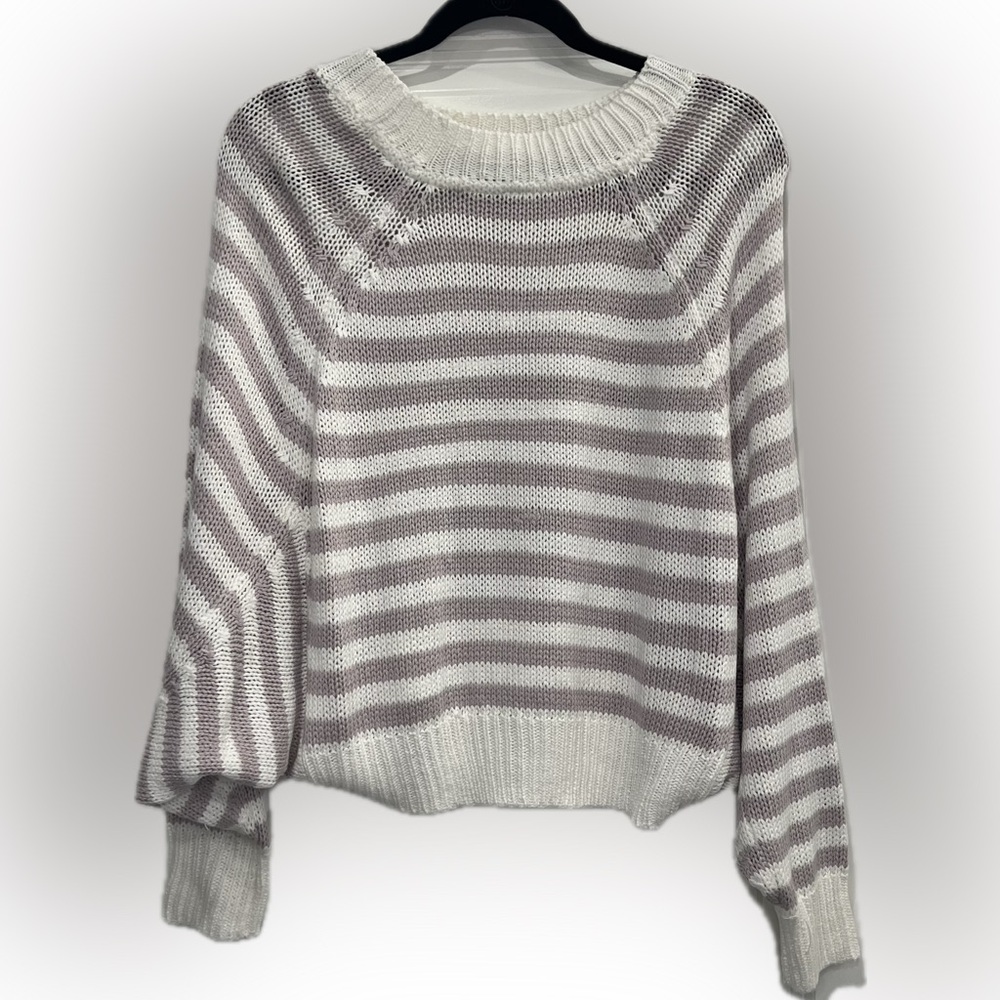 NWOT Design Lab Cream and Lavender Striped Batwing Sweater
